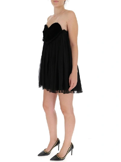 Shop Saint Laurent Strapless Babydoll Mini Dress In Black