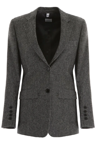 Shop Burberry Single Breasted Blazer In Grey