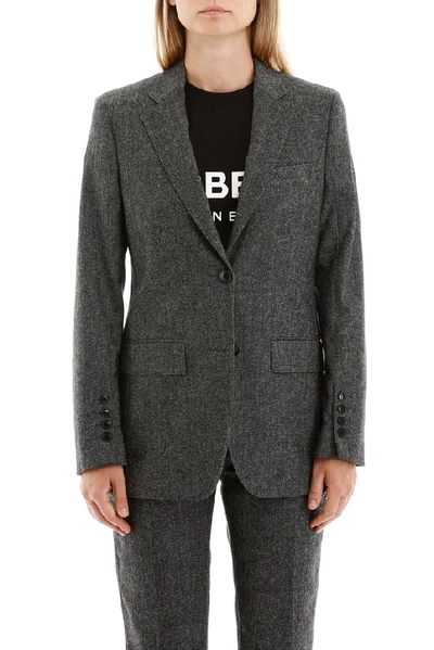 Shop Burberry Single Breasted Blazer In Grey