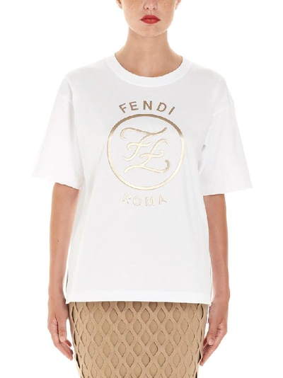 Shop Fendi Karligraphy Logo Embossed T In White