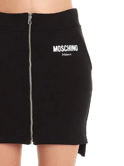 Shop Moschino Logo Zipped Mini Skirt In Black
