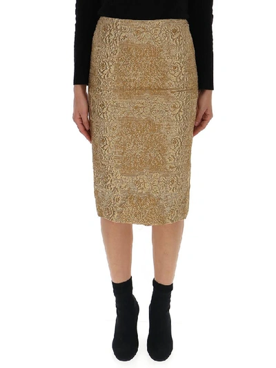 Shop Valentino Textured Pencil Skirt In Gold