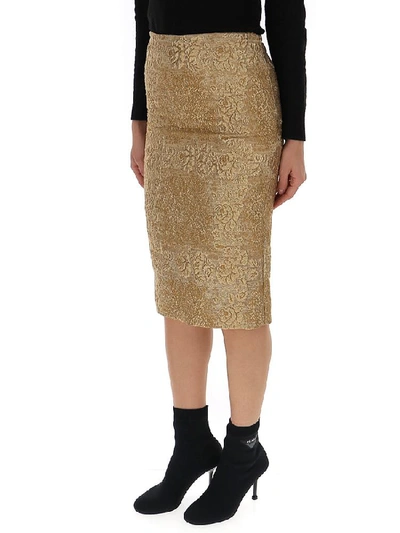Shop Valentino Textured Pencil Skirt In Gold