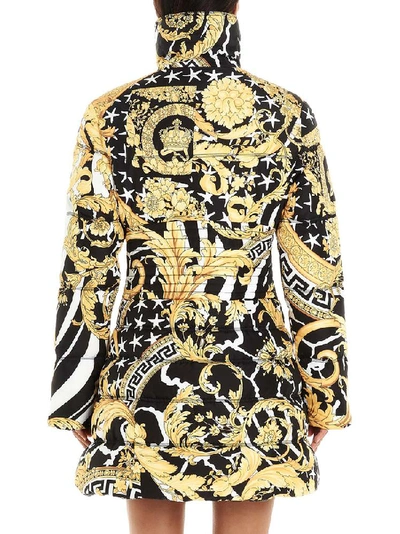 Shop Versace Baroque Print Zipped Puffer Coat In Multi