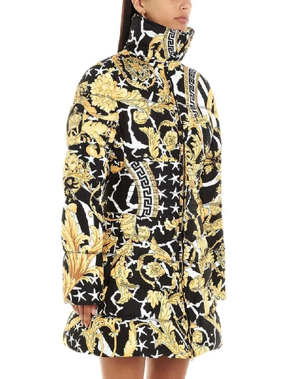 Shop Versace Baroque Print Zipped Puffer Coat In Multi