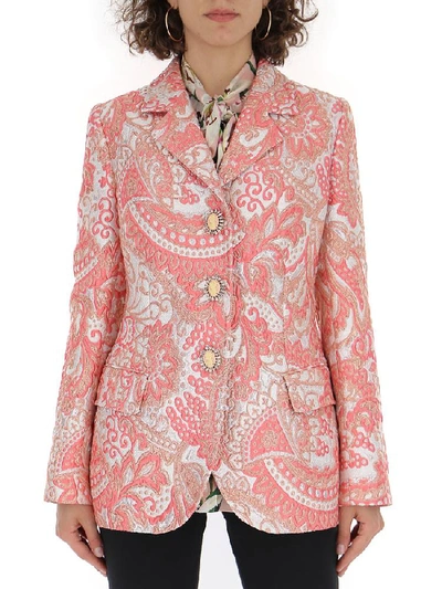 Shop Dolce & Gabbana Jacquard Single Breasted Blazer In Pink