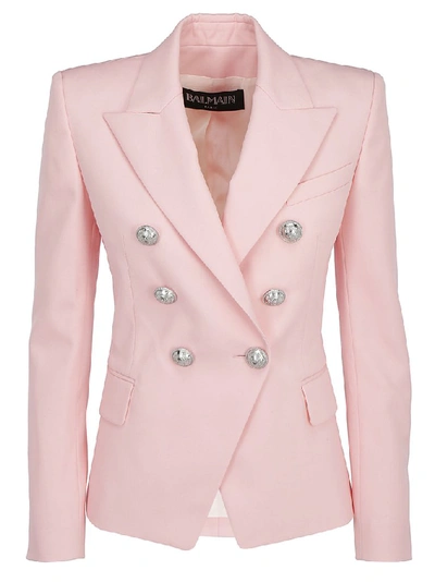 Shop Balmain Double Breasted Blazer In Rose Pale
