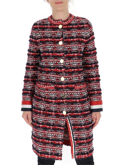 Shop Thom Browne Rwb Oversized Tweed Coat In Red