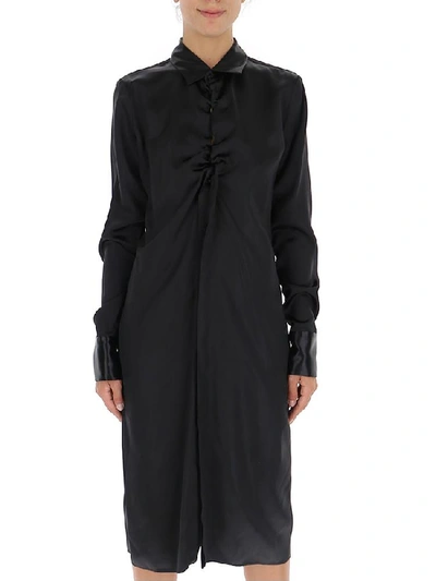 Shop Bottega Veneta Gathered Detail Shirt Dress In Black