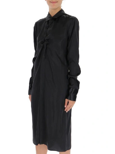 Shop Bottega Veneta Gathered Detail Shirt Dress In Black