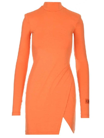 Shop Heron Preston Turtle Neck Logo Patch Jersey Dress In Orange