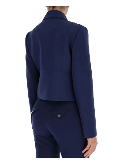 Shop Valentino V Collar Cropped Jacket In Blue