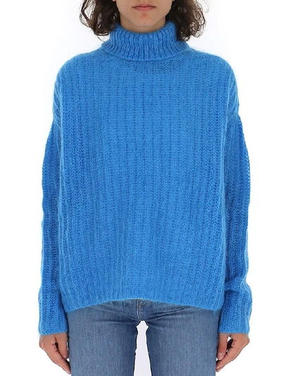 Shop Marni Ribbed Turtleneck Sweater In Blue