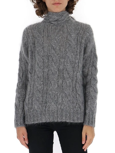 Shop Prada Tie Neck Knitted Sweatshirt In Grey