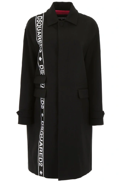 Shop Dsquared2 Side Logo Tape Coat In Black