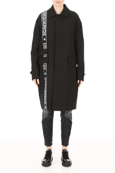 Shop Dsquared2 Side Logo Tape Coat In Black