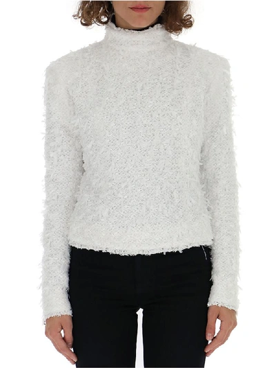 Shop Balmain Furry Zip Sweater In White