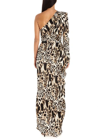 Shop Alexandre Vauthier Leopard Print Embellished Belt One Shoulder Maxi Dress In Multi