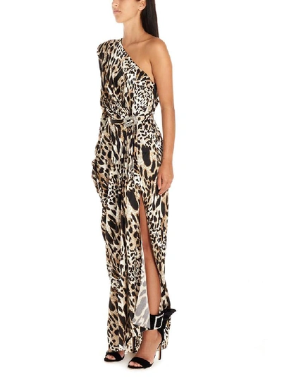 Shop Alexandre Vauthier Leopard Print Embellished Belt One Shoulder Maxi Dress In Multi