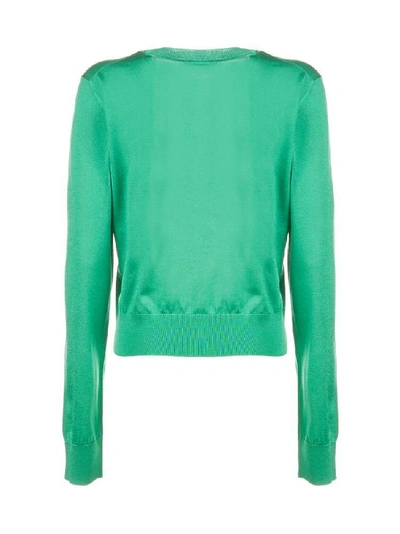 Shop Dolce & Gabbana Floral Appliqué Sweater In Green