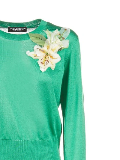Shop Dolce & Gabbana Floral Appliqué Sweater In Green