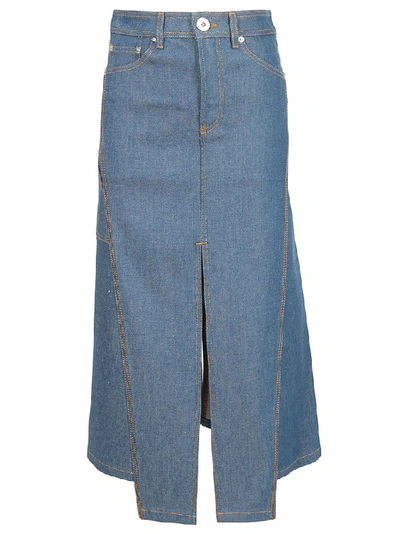 Shop Lanvin Slit Detail Denim Skirt In Blue