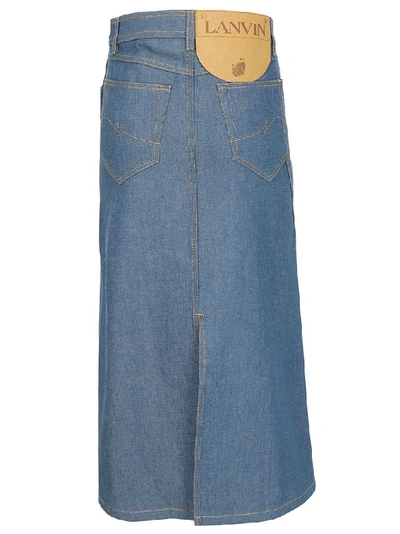 Shop Lanvin Slit Detail Denim Skirt In Blue
