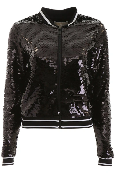 Shop Michael Michael Kors Sequinned Detail Bomber Jacket In Black