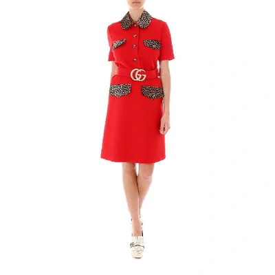 Shop Gucci Gg Belted Mini Dress In Red