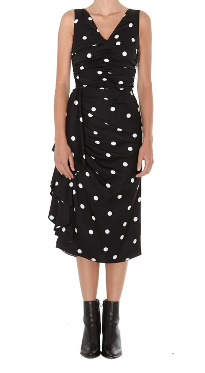 Shop Dolce & Gabbana Polka Dot All Over Print Ruffled Midi Dress In Black