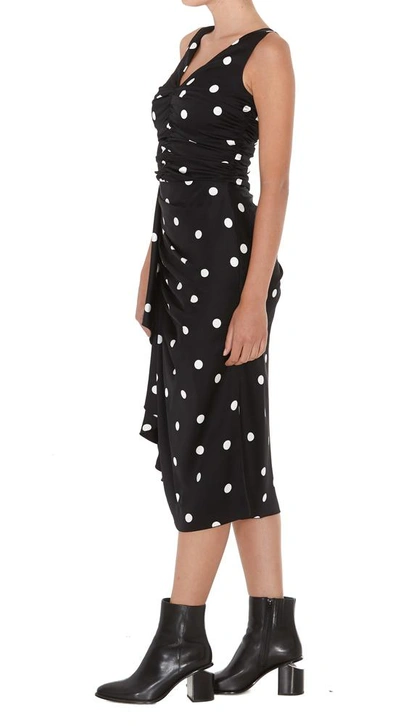 Shop Dolce & Gabbana Polka Dot All Over Print Ruffled Midi Dress In Black