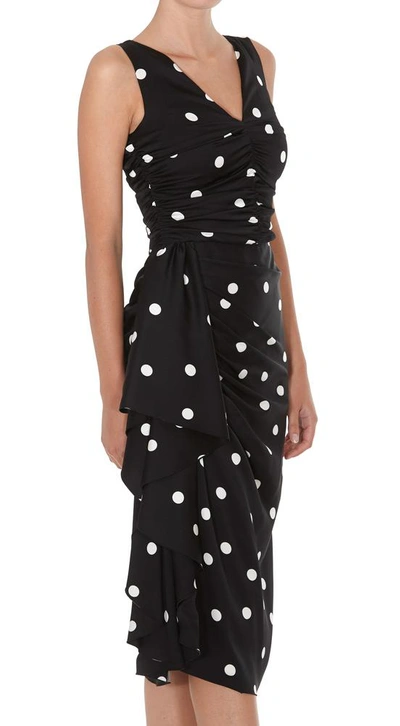Shop Dolce & Gabbana Polka Dot All Over Print Ruffled Midi Dress In Black