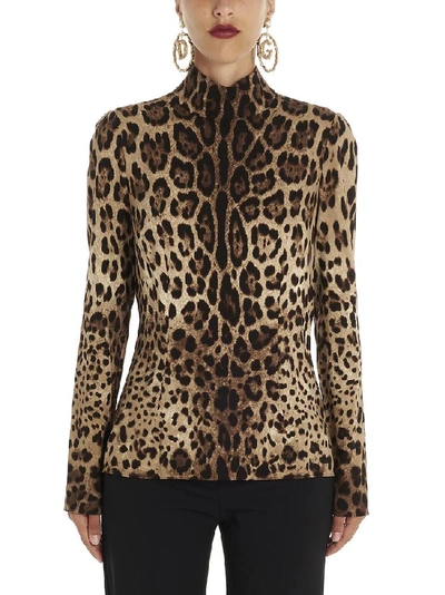 Shop Dolce & Gabbana Leopard Print Roll Neck Top In Multi
