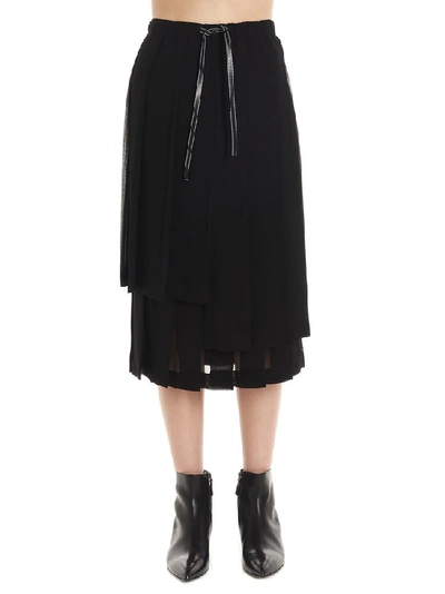 Shop Loewe Asymmetric Pleated Skirt In Black