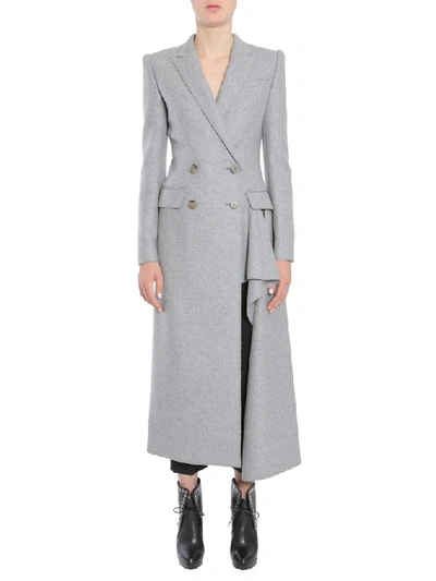 Shop Alexander Mcqueen Double Breasted Long Coat In Grey