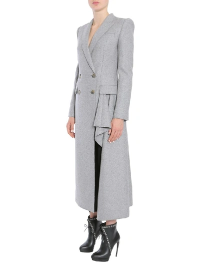 Shop Alexander Mcqueen Double Breasted Long Coat In Grey