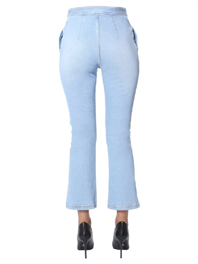 Shop Balmain Cropped Button Detail Jeans In Blue