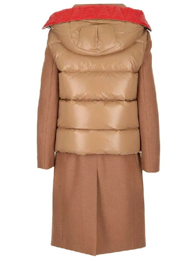 Shop Burberry Detachable Puffer Gilet Paneled Coat In Beige