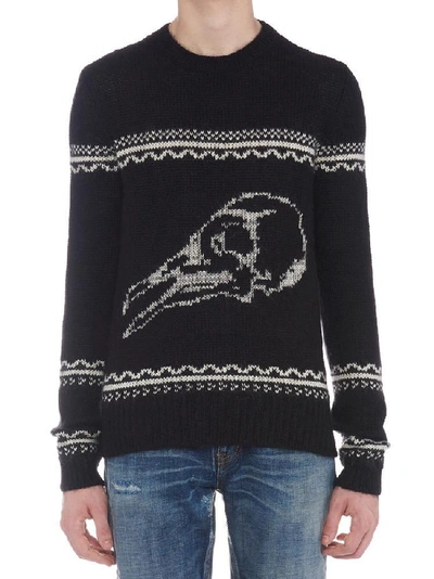 Shop Saint Laurent Animal Skull Knitted Sweater In Black