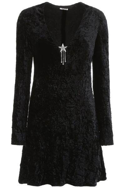 Shop Miu Miu Crystal Star Mini Dress In Black