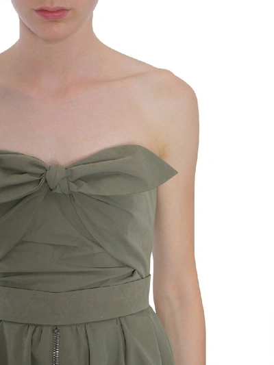 Shop Moschino Bow Detail Zipped Drawstring Dress In Military Green