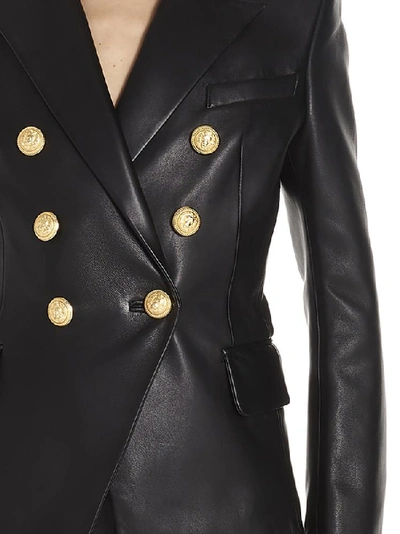 Shop Balmain Double Breasted Fitted Blazer In Black