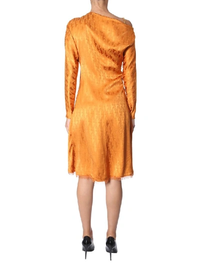 Shop Versace Draped Chain Detail Midi Dress In Orange