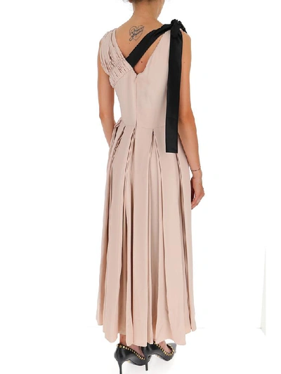 Shop Prada Belted Pleated Midi Dress In Pink