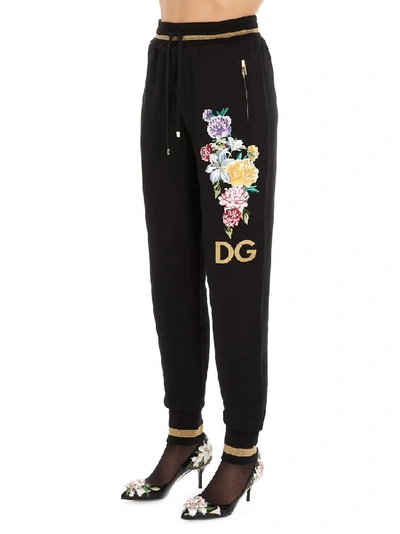 Shop Dolce & Gabbana Floral Embroidered Track Trousers In Black