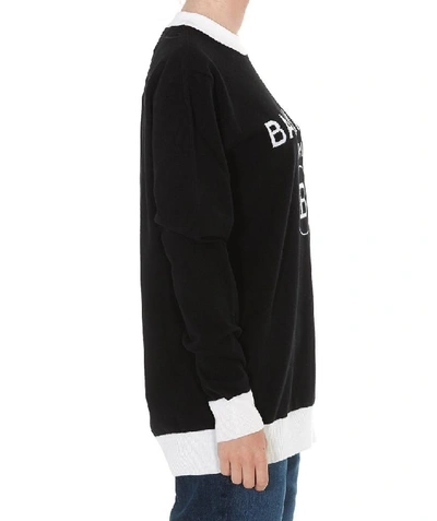 Shop Balmain Knitted Logo Crewneck Sweatshirt In Black