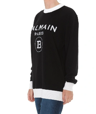 Shop Balmain Knitted Logo Crewneck Sweatshirt In Black