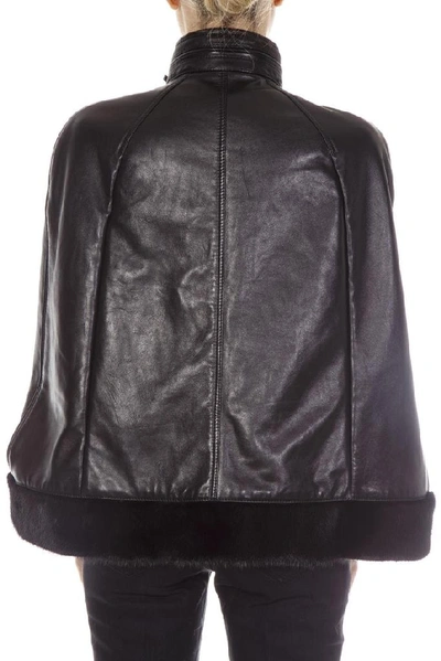 Shop Saint Laurent Leather Mantle Jacket In Black
