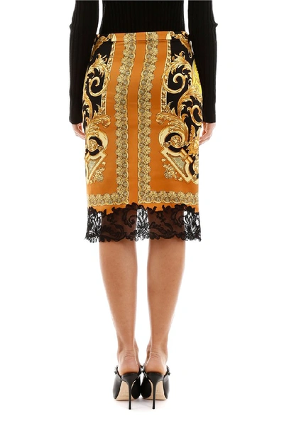 Shop Versace Baroque Print Lace Hem Skirt In Multi