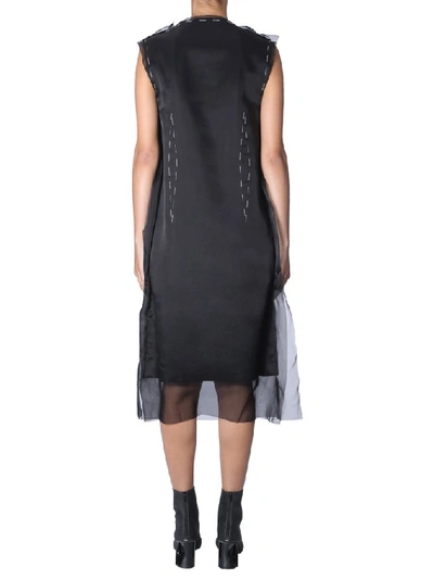 Shop Maison Margiela Contrasting Stitch Detail Sheer Layered Dress In Black